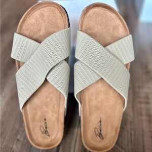Slide Sandals for Women w/Cork Footbed & Soft Knit Comfort X Tape Sandals - NEW